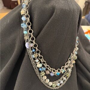Elegant Multi-Chain Blue and Silver Necklace